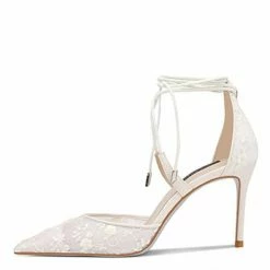Nuheel® Nuheel Lace Mesh Bridal Shoes Stiletto Wedding Shoes For Bride Strappy Heels Nude Heels