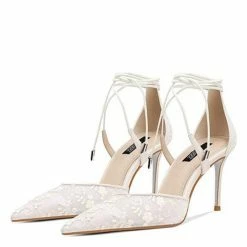 Nuheel® Nuheel Lace Mesh Bridal Shoes Stiletto Wedding Shoes For Bride Strappy Heels Nude Heels
