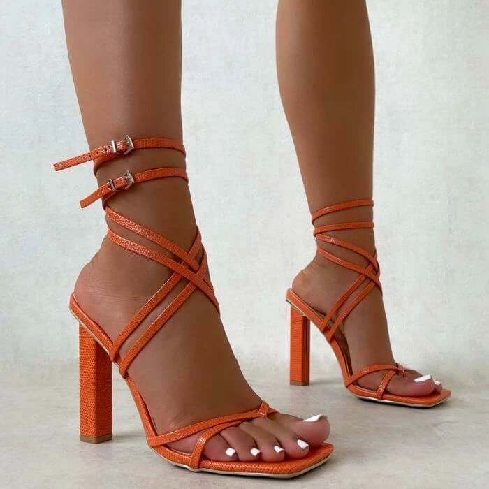 Nuheel® Nuheel Orange Women's Stiletto Sandals Thick Heel 3 Nuheel® Nuheel Orange Women's Stiletto Sandals Thick Heel