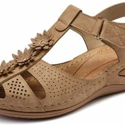 Nuheel® Woman Womens Comfortable Wedges Sandals Close-Toe Walking Flat Sandals