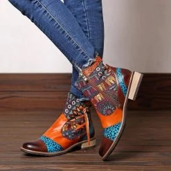 Nuheel® Women's Ankle Boots Cross Tied Bohemian Floral Boots Woman