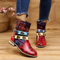 Nuheel® Women's Ankle Boots Cross Tied Bohemian Floral Boots Woman