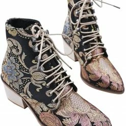 Nuheel® Woman Women's Vintage Ankle Boots Embroidered Low Block Heel 48 Nuheel® Woman Women's Vintage Ankle Boots Embroidered Low Block Heel