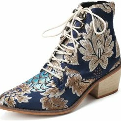 Nuheel® Woman Women's Vintage Ankle Boots Embroidered Low Block Heel 39 Nuheel® Woman Women's Vintage Ankle Boots Embroidered Low Block Heel