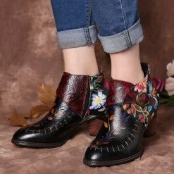 Nuheel® Woman Leather Ankle Bootie For Women, Mid Heel Winter Boots Retro Bohemian