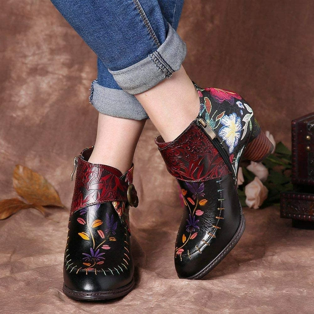 Nuheel® Woman Leather Ankle Bootie For Women, Mid Heel Winter Boots Retro Bohemian 9 Nuheel® Woman Leather Ankle Bootie For Women, Mid Heel Winter Boots Retro Bohemian