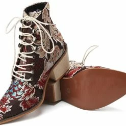 Nuheel® Woman Women's Vintage Ankle Boots Embroidered Low Block Heel 33 Nuheel® Woman Women's Vintage Ankle Boots Embroidered Low Block Heel