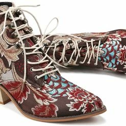 Nuheel® Woman Women's Vintage Ankle Boots Embroidered Low Block Heel 34 Nuheel® Woman Women's Vintage Ankle Boots Embroidered Low Block Heel