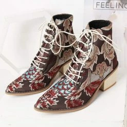 Nuheel® Woman Women's Vintage Ankle Boots Embroidered Low Block Heel 35 Nuheel® Woman Women's Vintage Ankle Boots Embroidered Low Block Heel