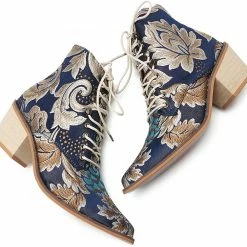 Nuheel® Woman Women's Vintage Ankle Boots Embroidered Low Block Heel 42 Nuheel® Woman Women's Vintage Ankle Boots Embroidered Low Block Heel
