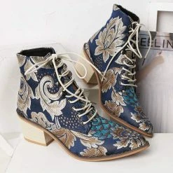 Nuheel® Woman Women's Vintage Ankle Boots Embroidered Low Block Heel 43 Nuheel® Woman Women's Vintage Ankle Boots Embroidered Low Block Heel