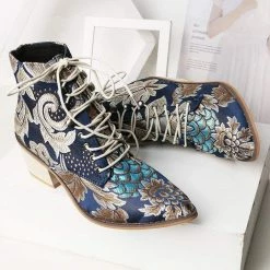 Nuheel® Woman Women's Vintage Ankle Boots Embroidered Low Block Heel 44 Nuheel® Woman Women's Vintage Ankle Boots Embroidered Low Block Heel