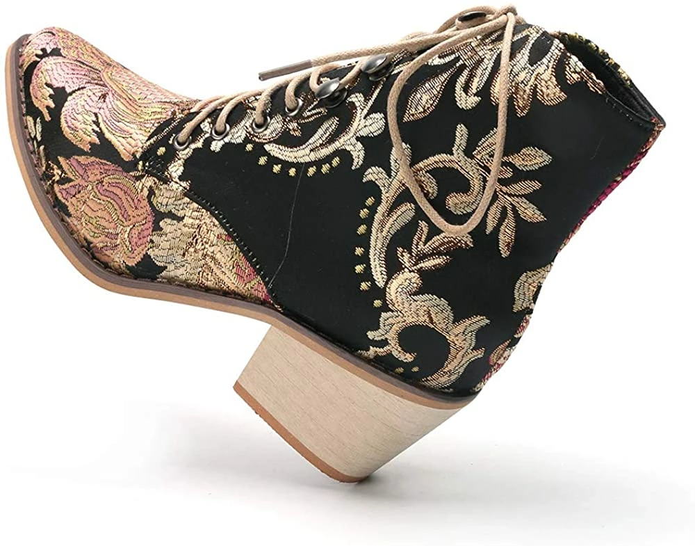 Nuheel® Woman Women's Vintage Ankle Boots Embroidered Low Block Heel 24 Nuheel® Woman Women's Vintage Ankle Boots Embroidered Low Block Heel