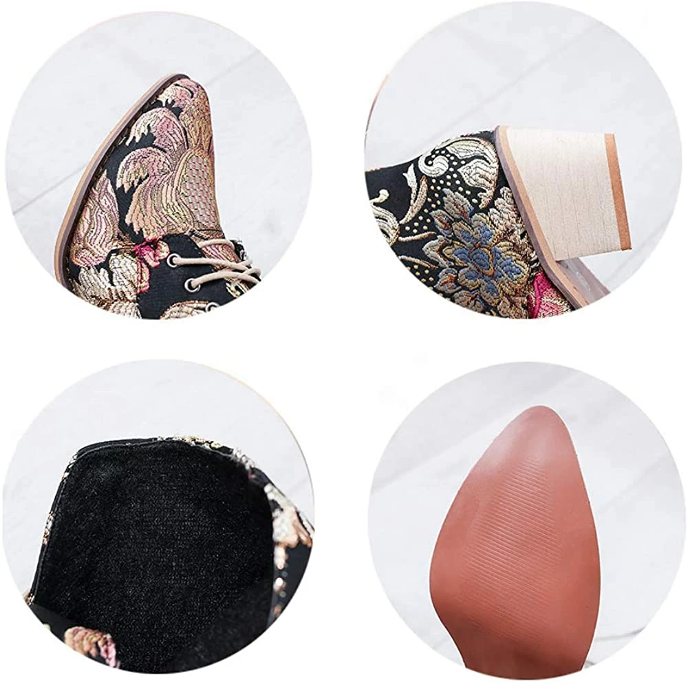 Nuheel® Woman Women's Vintage Ankle Boots Embroidered Low Block Heel 29 Nuheel® Woman Women's Vintage Ankle Boots Embroidered Low Block Heel