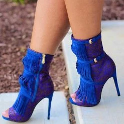 Nuheel® Woman NUHEEL Royal Blue Boots Womens Tassel Zipper Fashion High Heels