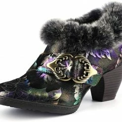 Nuheel® Womens Leather Ankle Boots Low Block Heel Boots Winter Fur Lined Woman