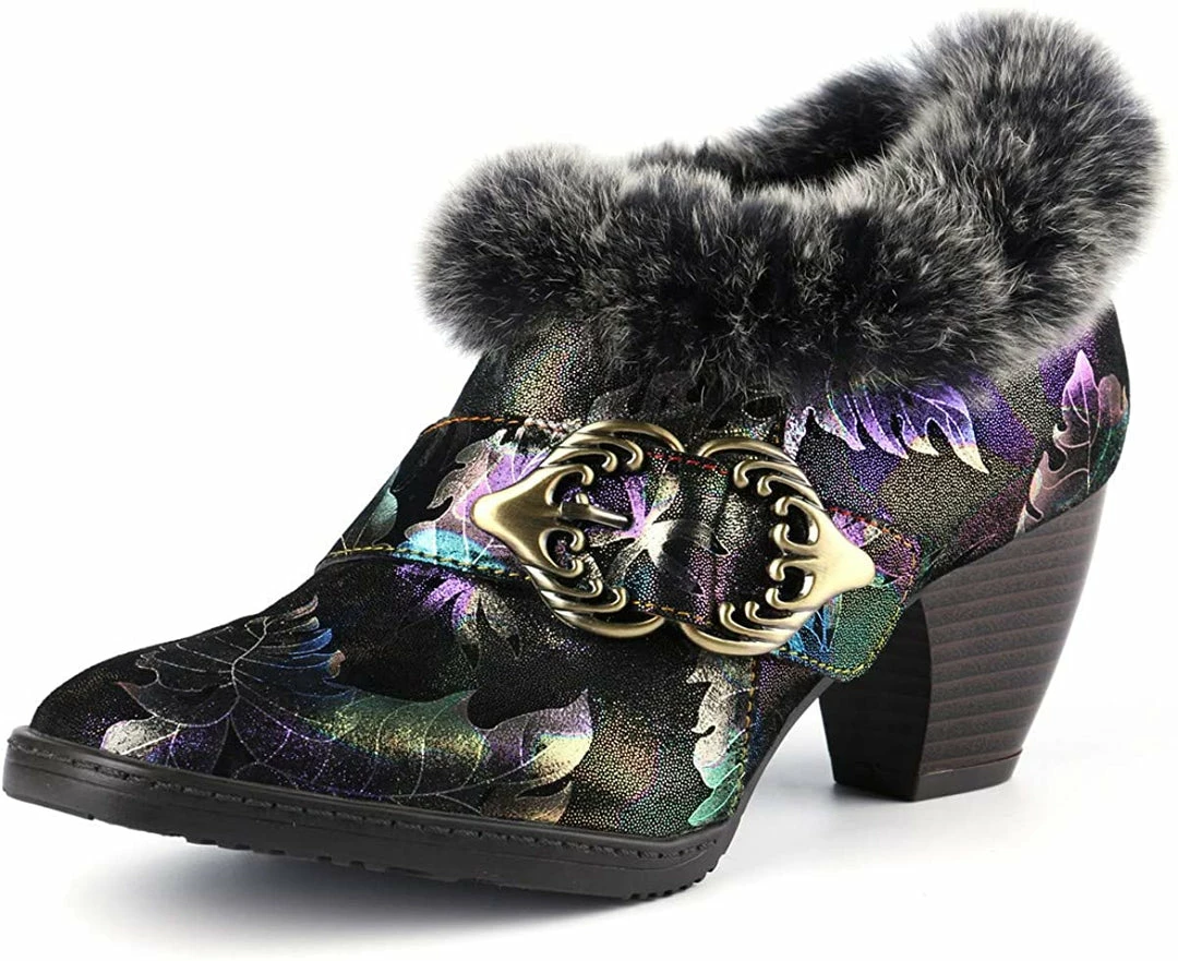 Nuheel® Womens Leather Ankle Boots Low Block Heel Boots Winter Fur Lined Woman 3 Nuheel® Womens Leather Ankle Boots Low Block Heel Boots Winter Fur Lined Woman