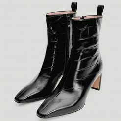 Nuheel® Nuheel Leather Ankle Boots Crocodile Pattern Booties For Women Black 11 Ankle & Bootie