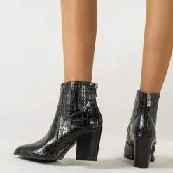 Nuheel® Nuheel Imitation Crocodile Leather Ankle Boots Thick Heel Heeled Boots Chelsea Boots Woman