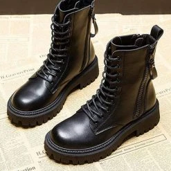 Nuheel® Ankle & Bootie Nuheel Cowhide Ankle Boots For Women Side Zipper Platform Boots Bootie 12