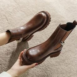 Nuheel® Ankle & Bootie Nuheel Cowhide Ankle Boots For Women Punk Chain Chelsea Boots Bootie 12 21 Nuheel® Ankle & Bootie Nuheel Cowhide Ankle Boots For Women Punk Chain Chelsea Boots Bootie 12