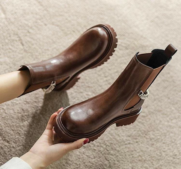 Nuheel® Ankle & Bootie Nuheel Cowhide Ankle Boots For Women Punk Chain Chelsea Boots Bootie 12 12 Nuheel® Ankle & Bootie Nuheel Cowhide Ankle Boots For Women Punk Chain Chelsea Boots Bootie 12