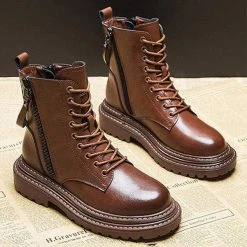 Nuheel® Ankle & Bootie Nuheel Cowhide Ankle Boots For Women Side Zipper Platform Boots Bootie 12