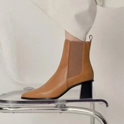 Nuheel® Ankle & Bootie Nuheel Leather Booties For Women Pointed Chelsea Boots Ankle Boots Brown 11