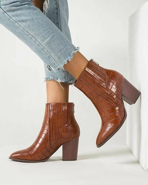 Nuheel® Nuheel Imitation Crocodile Leather Ankle Boots Thick Heel Heeled Boots Chelsea Boots Woman 10 Nuheel® Nuheel Imitation Crocodile Leather Ankle Boots Thick Heel Heeled Boots Chelsea Boots Woman