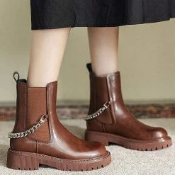 Nuheel® Ankle & Bootie Nuheel Cowhide Ankle Boots For Women Punk Chain Chelsea Boots Bootie 12 18 Nuheel® Ankle & Bootie Nuheel Cowhide Ankle Boots For Women Punk Chain Chelsea Boots Bootie 12