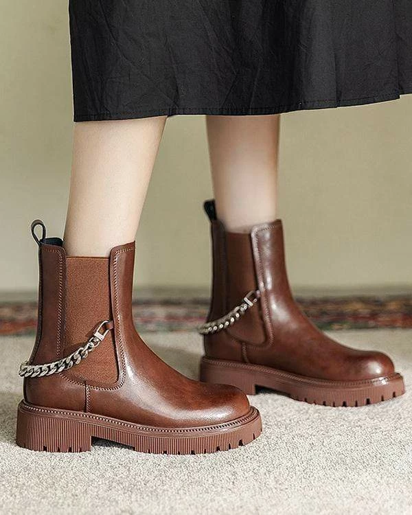 Nuheel® Ankle & Bootie Nuheel Cowhide Ankle Boots For Women Punk Chain Chelsea Boots Bootie 12 9 Nuheel® Ankle & Bootie Nuheel Cowhide Ankle Boots For Women Punk Chain Chelsea Boots Bootie 12