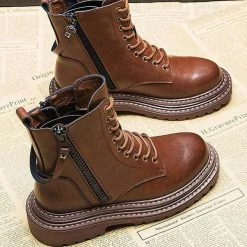 Nuheel® Ankle & Bootie Nuheel Cowhide Ankle Boots For Women Side Zipper Platform Boots Bootie 12