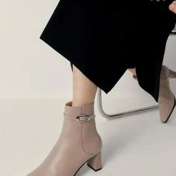 Nuheel® Nuheel Leather Booties For Women Metal Buckle Ankle Boots Black 11 Ankle & Bootie