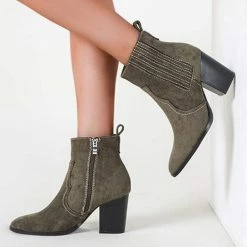 Nuheel® Nuheel Green Suede Ankle Boots Thick Heeled Boots Chelsea Boots For Women Bootie 11 Ankle & Bootie
