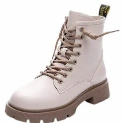 Nuheel® Nuheel Beige Leather Ankle Boots For Women Side Zipper Platform Boots Bootie 12 Ankle & Bootie