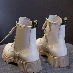 Nuheel® Nuheel Beige Leather Ankle Boots For Women Side Zipper Platform Boots Bootie 12 Ankle & Bootie