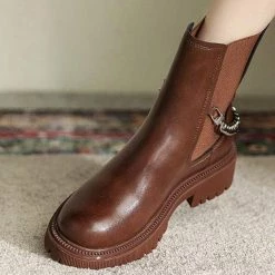 Nuheel® Ankle & Bootie Nuheel Cowhide Ankle Boots For Women Punk Chain Chelsea Boots Bootie 12 16 Nuheel® Ankle & Bootie Nuheel Cowhide Ankle Boots For Women Punk Chain Chelsea Boots Bootie 12