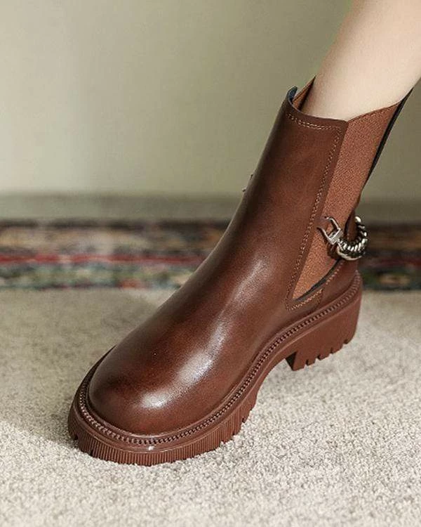 Nuheel® Ankle & Bootie Nuheel Cowhide Ankle Boots For Women Punk Chain Chelsea Boots Bootie 12 7 Nuheel® Ankle & Bootie Nuheel Cowhide Ankle Boots For Women Punk Chain Chelsea Boots Bootie 12