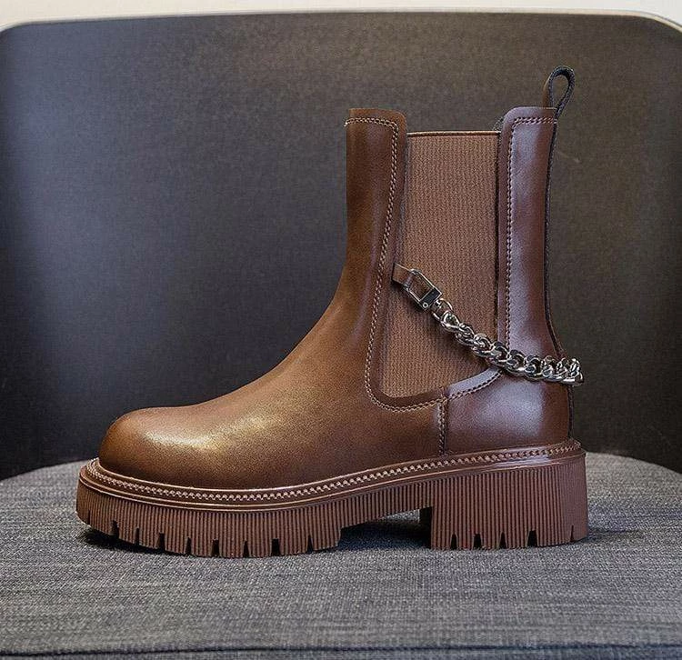 Nuheel® Ankle & Bootie Nuheel Cowhide Ankle Boots For Women Punk Chain Chelsea Boots Bootie 12 4 Nuheel® Ankle & Bootie Nuheel Cowhide Ankle Boots For Women Punk Chain Chelsea Boots Bootie 12