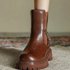 Nuheel® Ankle & Bootie Nuheel Cowhide Ankle Boots For Women Punk Chain Chelsea Boots Bootie 12 17 Nuheel® Ankle & Bootie Nuheel Cowhide Ankle Boots For Women Punk Chain Chelsea Boots Bootie 12