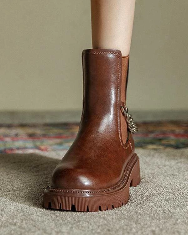 Nuheel® Ankle & Bootie Nuheel Cowhide Ankle Boots For Women Punk Chain Chelsea Boots Bootie 12 8 Nuheel® Ankle & Bootie Nuheel Cowhide Ankle Boots For Women Punk Chain Chelsea Boots Bootie 12