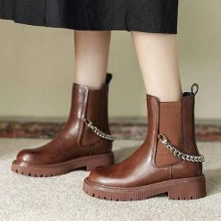 Nuheel® Ankle & Bootie Nuheel Cowhide Ankle Boots For Women Punk Chain Chelsea Boots Bootie 12 20 Nuheel® Ankle & Bootie Nuheel Cowhide Ankle Boots For Women Punk Chain Chelsea Boots Bootie 12