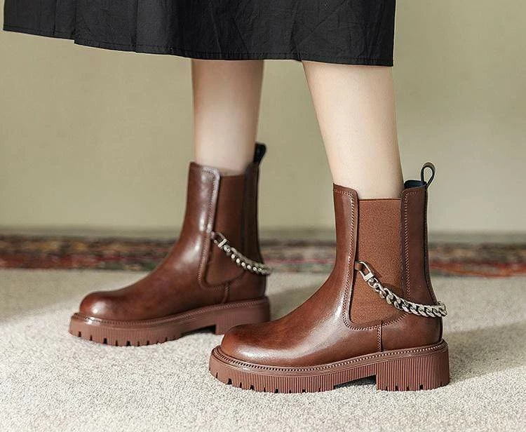 Nuheel® Ankle & Bootie Nuheel Cowhide Ankle Boots For Women Punk Chain Chelsea Boots Bootie 12 11 Nuheel® Ankle & Bootie Nuheel Cowhide Ankle Boots For Women Punk Chain Chelsea Boots Bootie 12