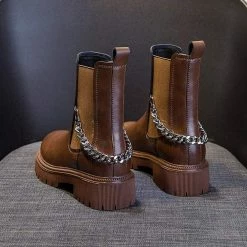 Nuheel® Ankle & Bootie Nuheel Cowhide Ankle Boots For Women Punk Chain Chelsea Boots Bootie 12 14 Nuheel® Ankle & Bootie Nuheel Cowhide Ankle Boots For Women Punk Chain Chelsea Boots Bootie 12