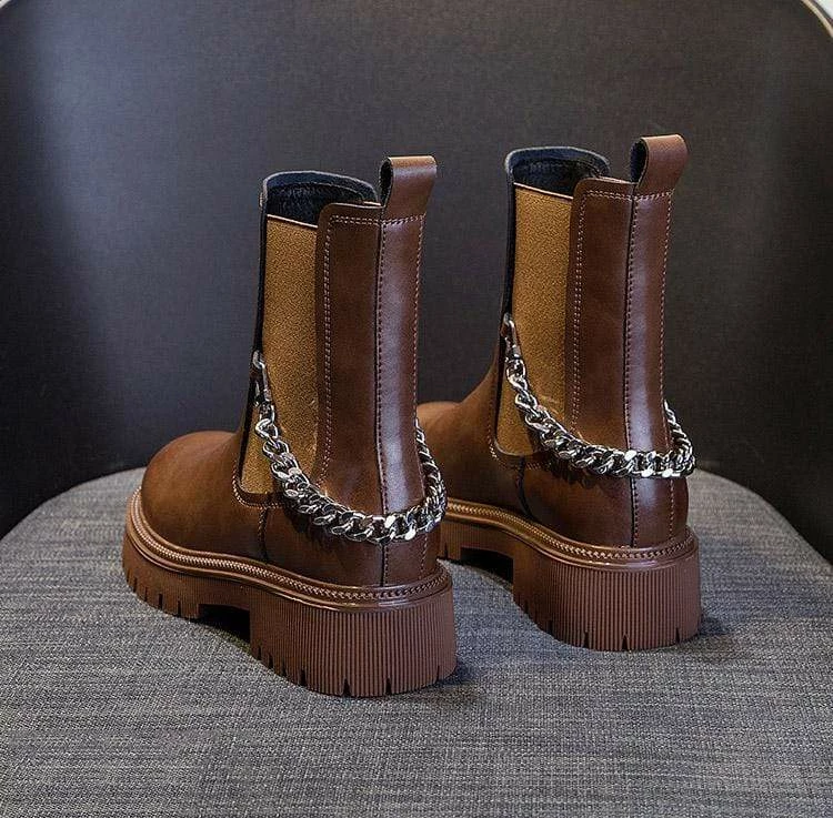 Nuheel® Ankle & Bootie Nuheel Cowhide Ankle Boots For Women Punk Chain Chelsea Boots Bootie 12 5 Nuheel® Ankle & Bootie Nuheel Cowhide Ankle Boots For Women Punk Chain Chelsea Boots Bootie 12