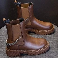 Nuheel® Ankle & Bootie Nuheel Cowhide Ankle Boots For Women Punk Chain Chelsea Boots Bootie 12 15 Nuheel® Ankle & Bootie Nuheel Cowhide Ankle Boots For Women Punk Chain Chelsea Boots Bootie 12