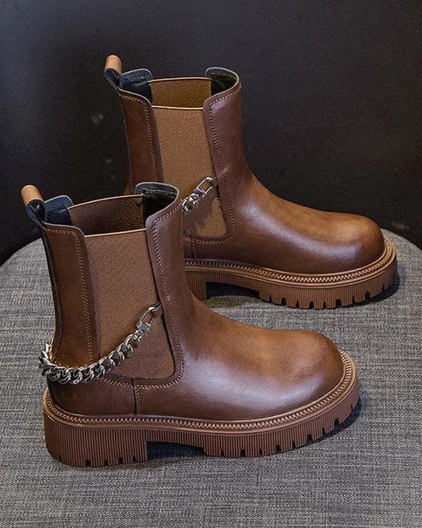 Nuheel® Ankle & Bootie Nuheel Cowhide Ankle Boots For Women Punk Chain Chelsea Boots Bootie 12 6 Nuheel® Ankle & Bootie Nuheel Cowhide Ankle Boots For Women Punk Chain Chelsea Boots Bootie 12