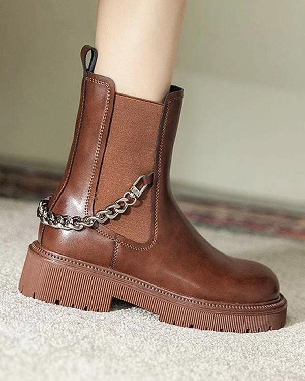 Nuheel® Ankle & Bootie Nuheel Cowhide Ankle Boots For Women Punk Chain Chelsea Boots Bootie 12 10 Nuheel® Ankle & Bootie Nuheel Cowhide Ankle Boots For Women Punk Chain Chelsea Boots Bootie 12