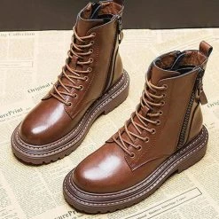 Nuheel® Ankle & Bootie Nuheel Cowhide Ankle Boots For Women Side Zipper Platform Boots Bootie 12