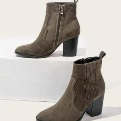 Nuheel® Nuheel Green Suede Ankle Boots Thick Heeled Boots Chelsea Boots For Women Bootie 11 Ankle & Bootie